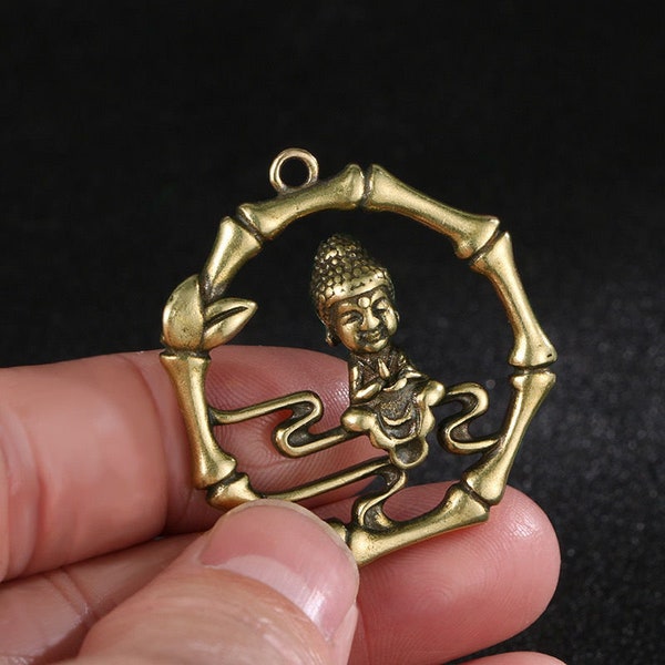 2pcs Brass Bamboo Little Monk Amulet Hang Tag/DIY Car Pendant or Backpack Pendant,