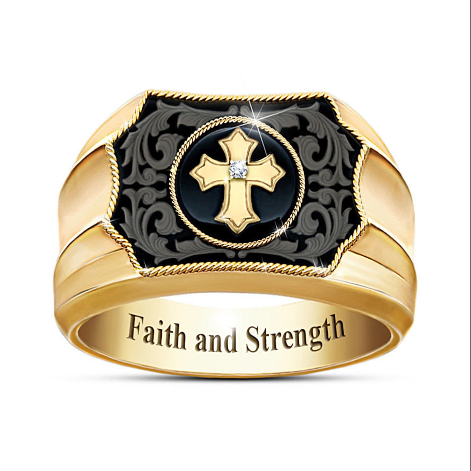 Men's alloy ring cross faith ring personality trend Etsy