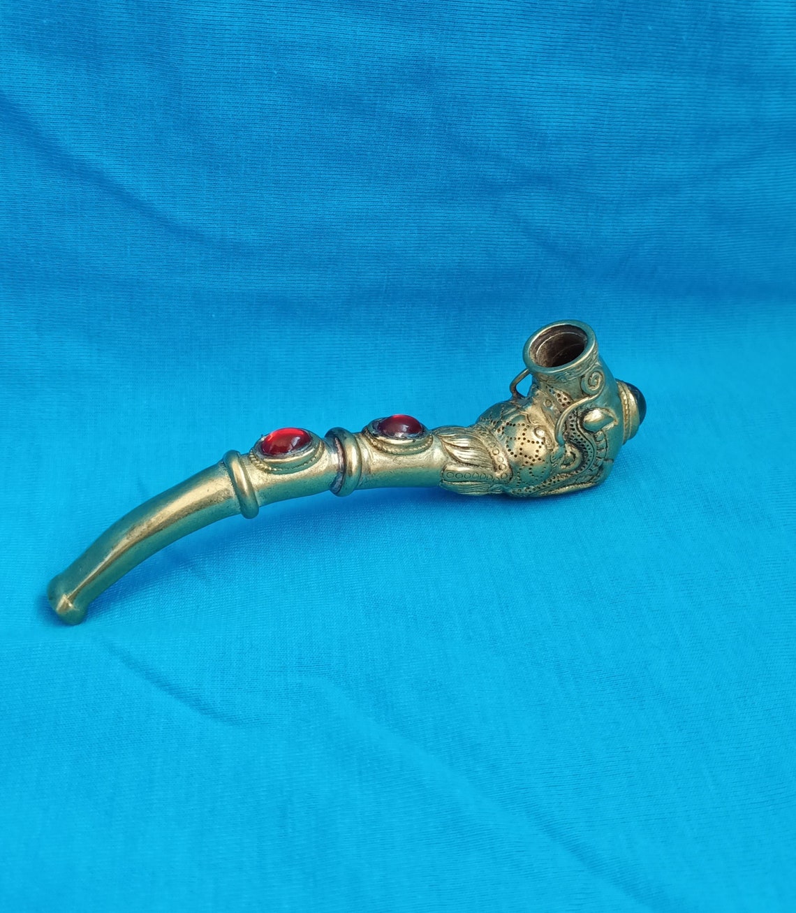 China brass Hand-carved Inlaid gems cigarette holder | Etsy