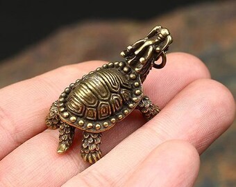 2pcs Exquisite Chinese Ancient Brass Carved Dragon turtle Statue Pendant L676