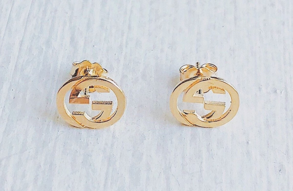 GUCCI STUD EARRINGS 14k Yellow Gold Gucci Earrings Gucci  Etsy
