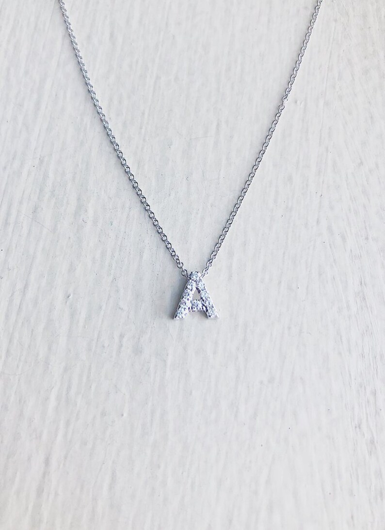 Diamond Initial Pendant 14k Letter Necklace White Gold Small Alphabet