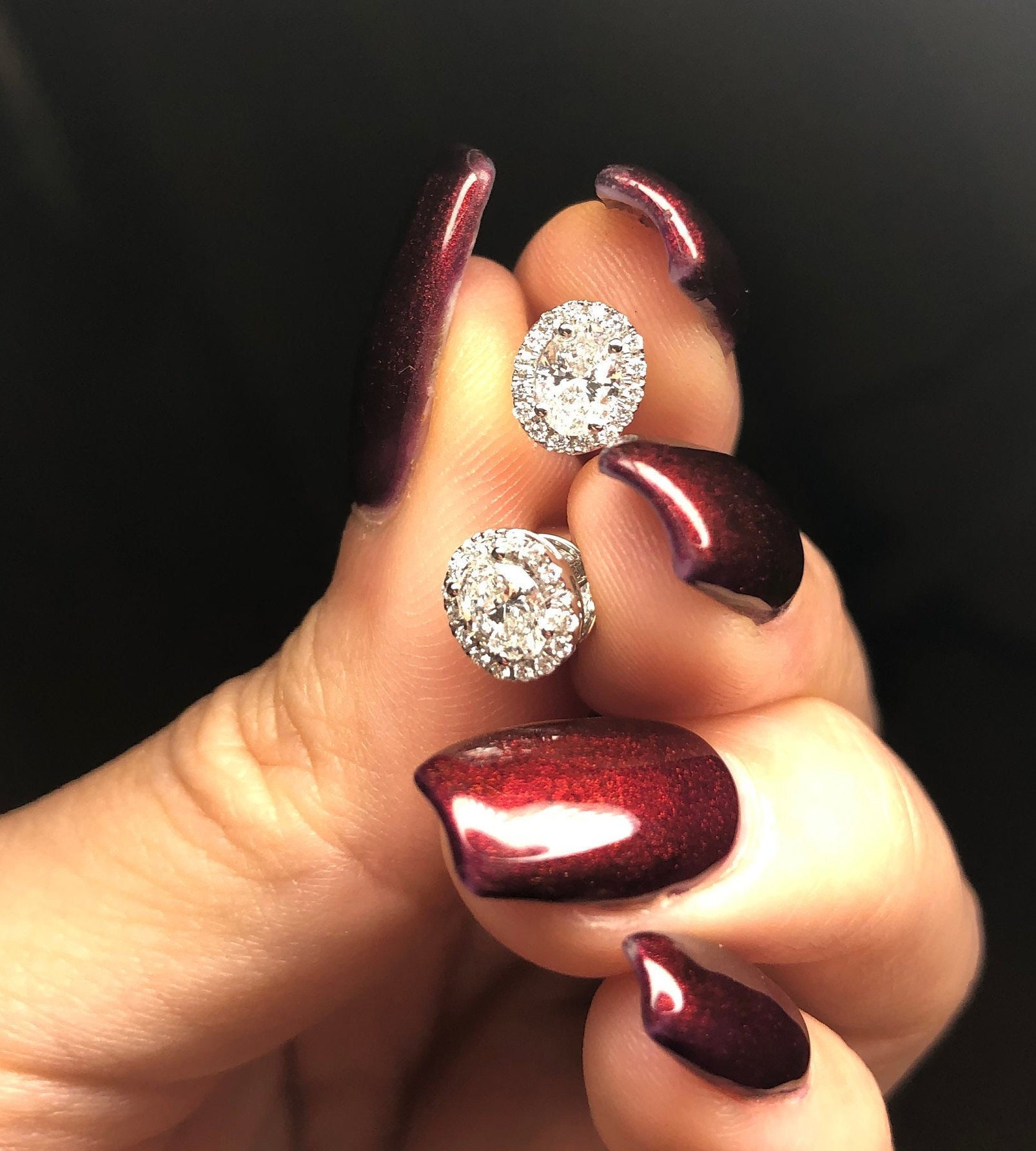 14k Halo stud earrings White gold diamond halo stud earrings | Etsy