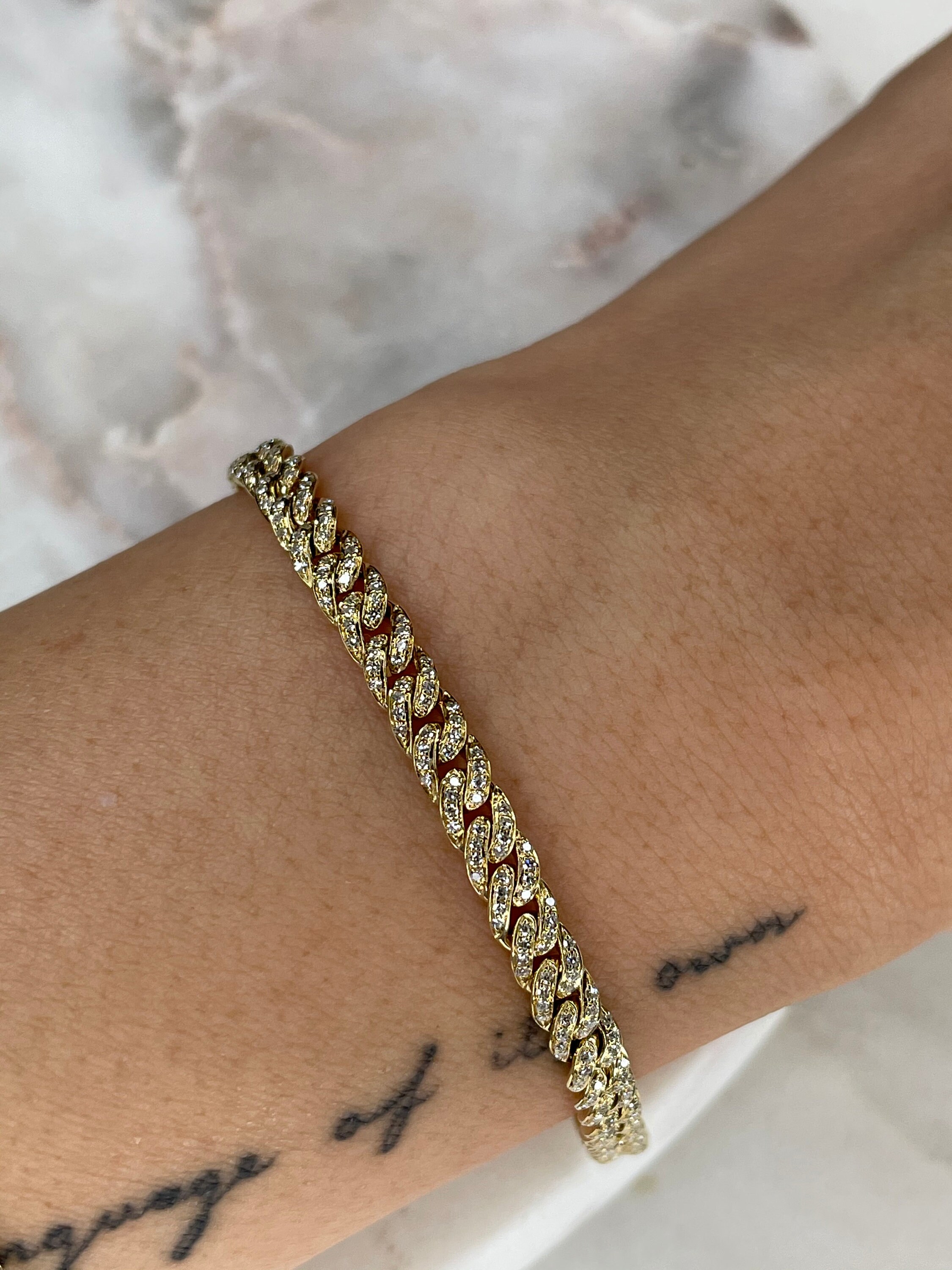 14k Diamond Cuban Bracelet 4 mm mini cuban link bracelet Etsy