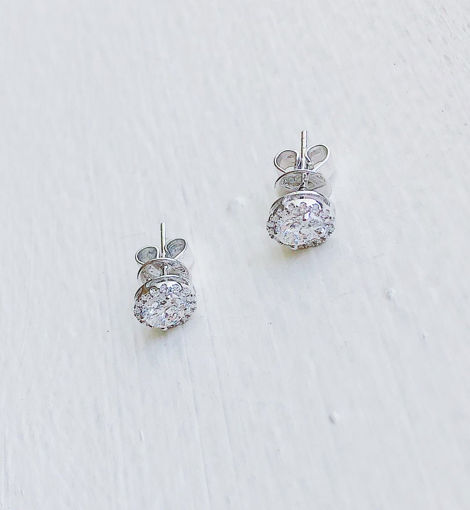 14k Halo stud earrings White gold diamond halo stud earrings | Etsy