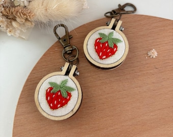 strawberry hand embroidered keychains/charms