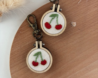 cherry hand embroidered keychains/charms