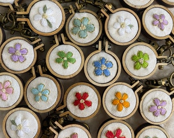 retro floral hand embroidered keychains/charms