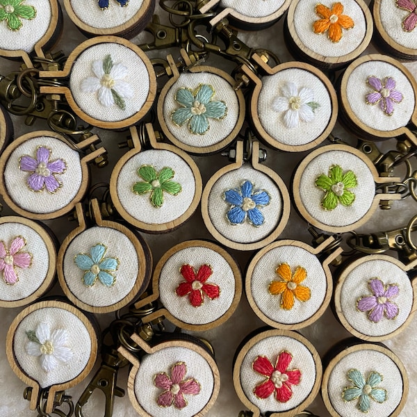 retro floral hand embroidered keychains/charms