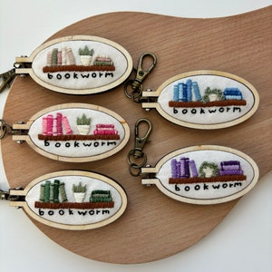 bookworm hand embroidered keychains/charms