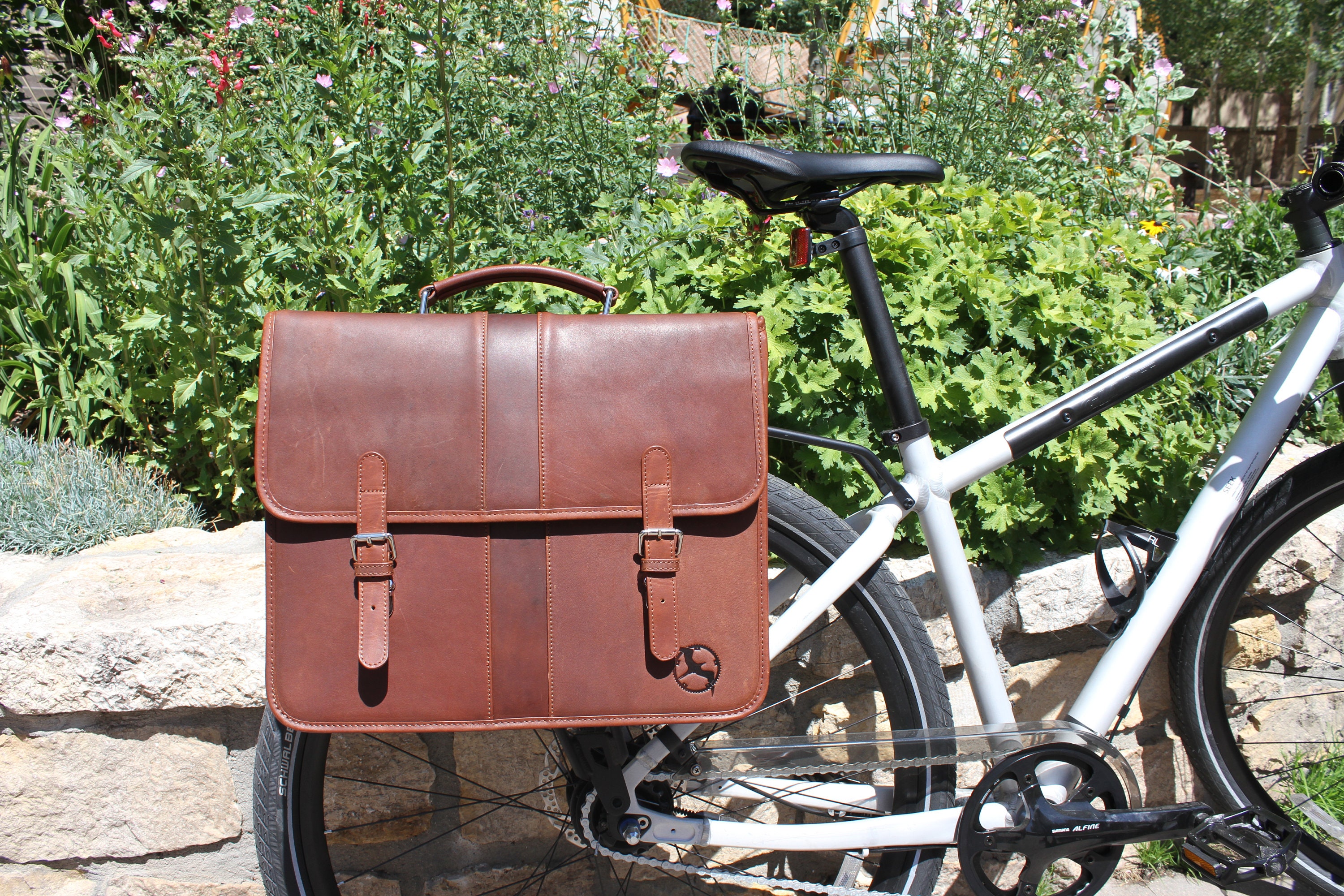 brown leather pannier bags