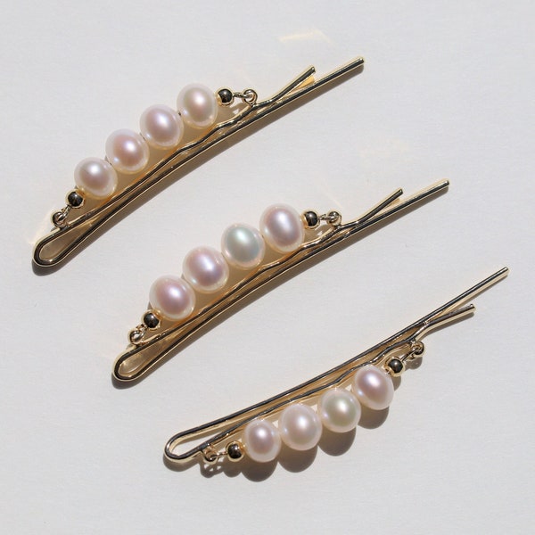 18K Gold Freshwater Pearl Hair Clip, Freshwater Pearl Hair Pin; Pearl Hairclip; Wedding Hair Pin; Minimalist Dainty Pearl Bobby Pins