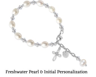 Real Freshwater Pearl Bracelet with Cross, First Communion Bracelet, Baptism Bracelet, Dedication gift, Confirmation, Christening gift