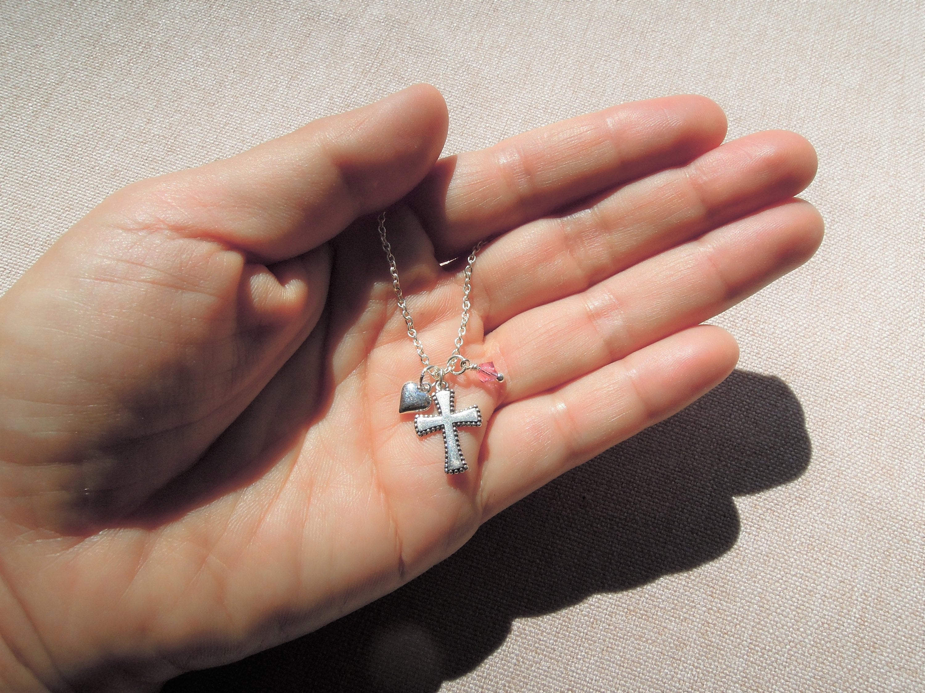Cross Necklace Girl Cross Necklace Silver Cross Necklace Etsy