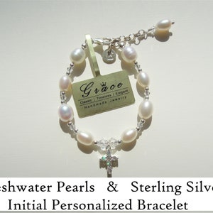 Baby Cross Bracelet, Baby Baptism Bracelet, Real Freshwater Pearl Bracelet, Christening Gift,  Baptism Gift, Baby Shower Gift