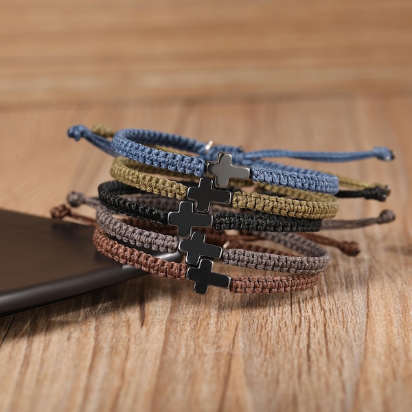 Boy’s Faith Bracelet – Hand Braided with Cross & Initial Charm
