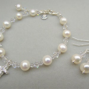 First Communion Bracelet & Earrings Set, First Communion Gift Girl, Baptism Bracelet Earrings Set, Flower Girl Bracelet Earrings Set