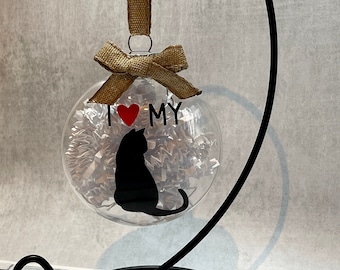 Cat Christmas Ornament, Pet Keepsakes, Custom personalized family pet ornament, Christmas Tree Cat Ornament