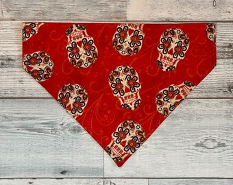 Sugar Skulls over the collar Halloween dog bandana//Personalized dog bandana//Funny dog bandana//dog lover gift//custom dog scarf