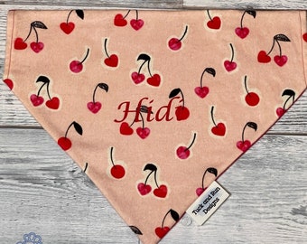 Valentines Dog Bandana, Small Cherry Hearts over the collar Dog Bandana, Pet Lover Gift