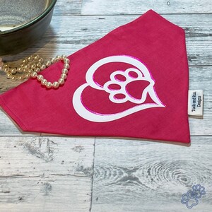 Paw Print Heart Over the Collar Dog Bandana is perfect for Valentine&#39;s! Personalize with your Pet&#39;s Name.