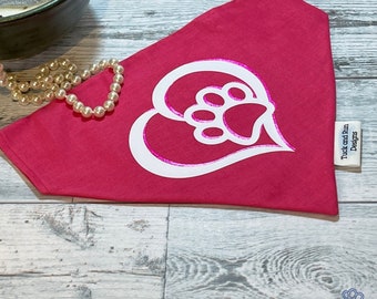 Paw Print Heart Over the Collar Dog Bandana is perfect for Valentine's! Personalize with your Pet's Name.