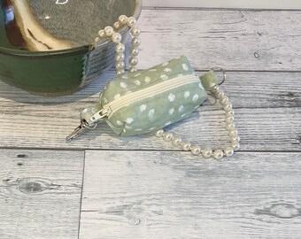 Green and Cream Linen Dog Waste Bag Dispensor/Poop bag holder/Pet Poo Bag Holder