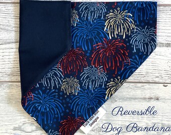 4th of July Fireworks over the collar Dog Bandana/Cat Bandana/Independence Day/Patriotic/Personlilzed with Name
