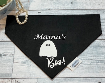 Halloween Mama's Boo over the collar dog bandana - ghost dog scarf - funny Halloween customized handmade bandana - Personalized Cat Scarf