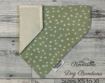 Green and Cream Linen over the collar Dog Bandana, Personalized Pet Bandana, Cat Bandana, Summer Bandana