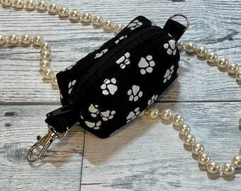 Black with White Paw Print Poop Bag Holder/Pet Poo Bag Container/Dog Waste Bag Dispenser