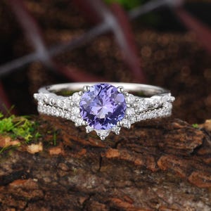 Tansanit Verlobungsring Set: Moissanite Akzent, Rotgold & Gelbgold