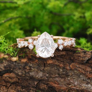 Tropfen Form Moissanit 10K/14k/18k Roségold Verlobungsring Einzigartige Lab gewachsen Diamant Brautring Jahrestagsgeschenk
