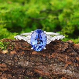 1.3ct Ovalschliff Tansanit 10K/14k/18k Weißgold Verlobungsring Einzigartige Moissanit / Diamant Brautring Jahrestagsgeschenk