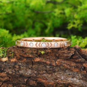 Art Deco Moissanit Ehering Set: Rosegold Brautring