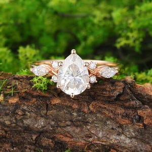 Tropfen Form Moissanit 10K/14k/18k Roségold Verlobungsring Einzigartige Lab gewachsen Diamant Brautring Jahrestagsgeschenk