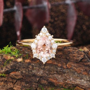 Birne Morganit Verlobungsring: Diamant Akzent, Rosegold Versprechensring