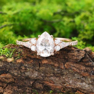 Tropfen Form Moissanit 10K/14k/18k Roségold Verlobungsring Einzigartige Lab gewachsen Diamant Brautring Jahrestagsgeschenk