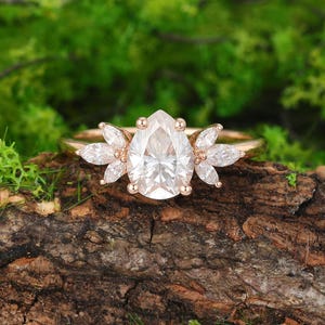Tropfen Form Moissanit 10K/14k/18k Roségold Verlobungsring Einzigartige Lab gewachsen Diamant Brautring Jahrestagsgeschenk