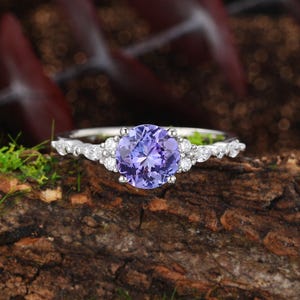 Rundschliff Tansanit 10K/14k/18k Weißgold Verlobungsring Einzigartiges Moissanit/Diamant Brautring Jahrestagsgeschenk für sie