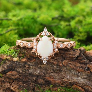 Tropfen Form Opal 10k/14k/18k Roségold Verlobungsring Einzigartige Moissanit / Diamant Braut Verlobungsring Jahrestag Geschenk