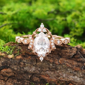 Tropfen Form Moissanit 10K/14k/18k Roségold Verlobungsring Einzigartige Lab gewachsen Diamant Brautring Jahrestagsgeschenk