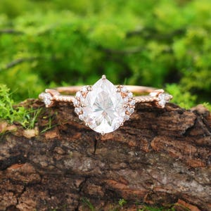 Tropfen Form Moissanite 10K/14k/18k Rose gold Perlen Verlobungsring Einzigartige Lab gewachsen Diamant Brautring Jahrestag Geschenk