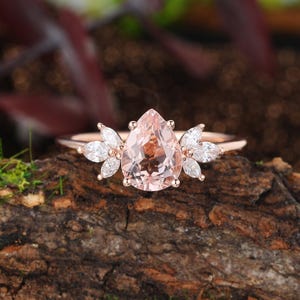 Birne Morganit Verlobungsring: Diamant Akzent, Rosegold Versprechensring