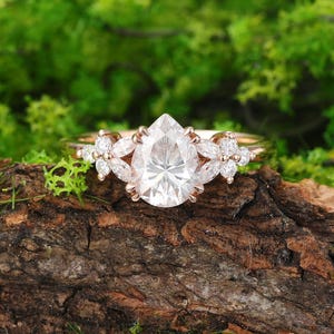 Tropfen Form Moissanit 10K/14k/18k Roségold Verlobungsring Einzigartige Lab gewachsen Diamant Brautring Jahrestagsgeschenk