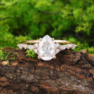Birne Form Moissanit 10K/14k/18k Roségold Verlobungsring Einzigartige Lab gewachsen Diamant Braut Hochzeit Bands Jahrestag Geschenk