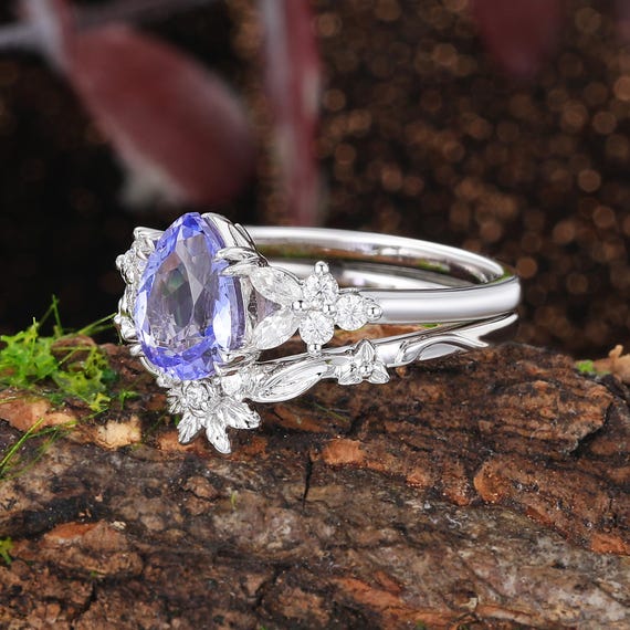 Pear Shape Vintage Tanzanite Rings 3CT Pear Shape Natural Genuine