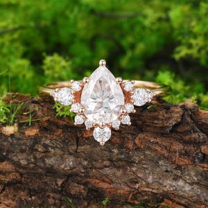 Tropfen Form Moissanit 10K/14k/18k Roségold Verlobungsring Einzigartige Lab gewachsen Diamant Brautring Jahrestagsgeschenk