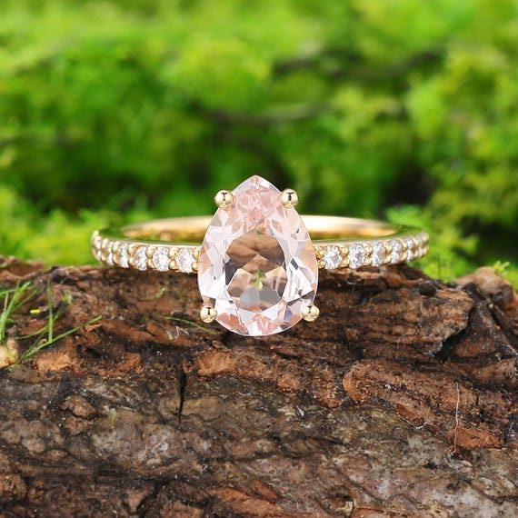 Pear Pink Morganite Engagement Ring: 10K Rose Gold Moissanite