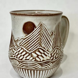 Handcrafted Mountain Sun and Eclipse Ceramic Mug - 18 oz
